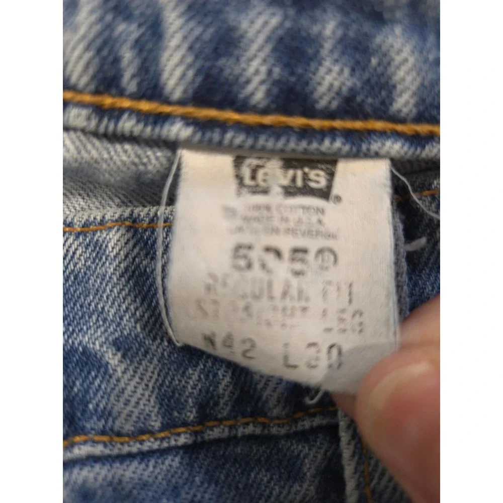 Vintage Levis 505 Orange Tab Jeans Mens 42x30 Light Wash Straight Leg USA Made